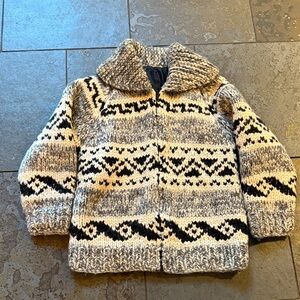 Vintage 100% wool Cowichan sweater zip front lined small